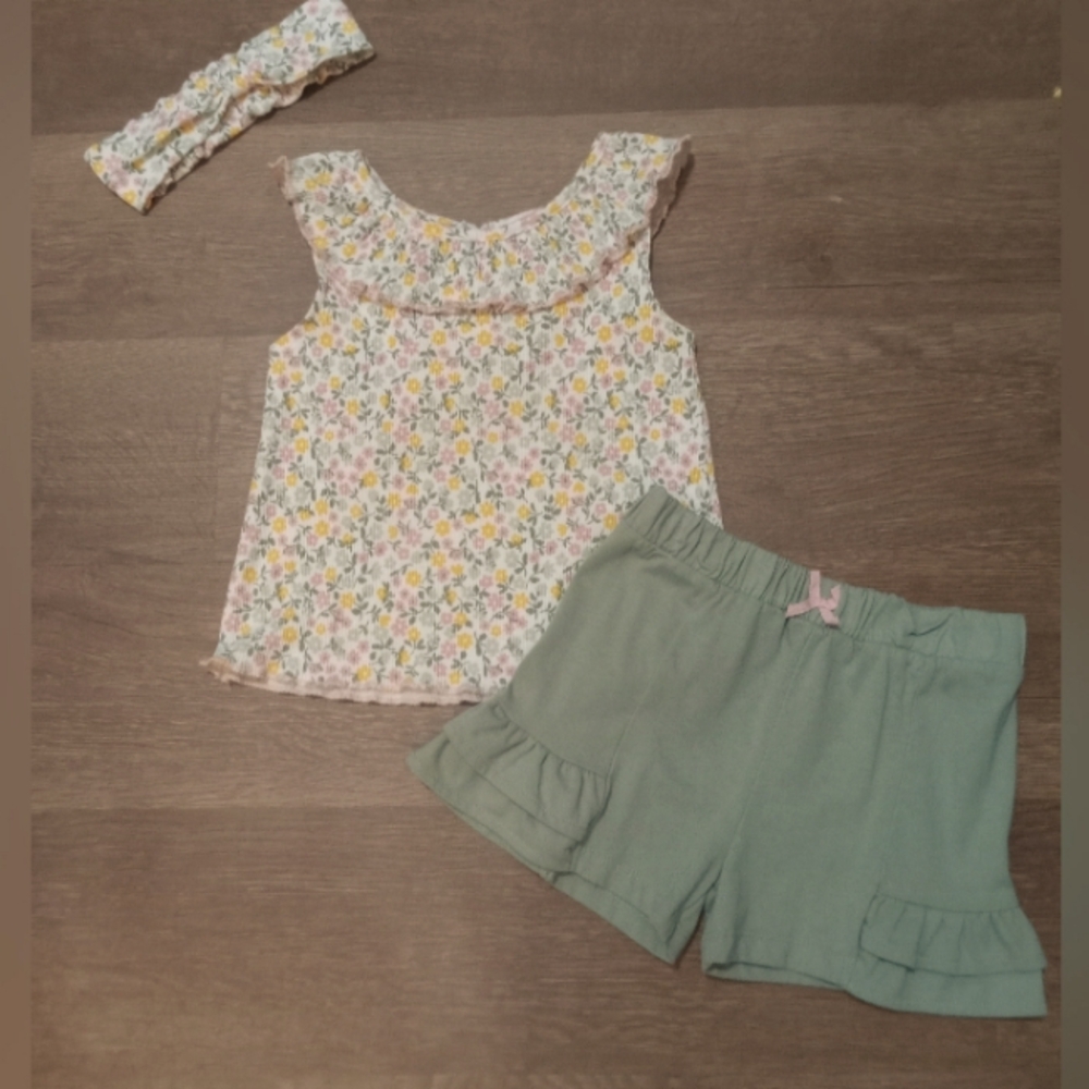 Little Lass 2-Piece Girls Short Set with Matching Headband Size 5